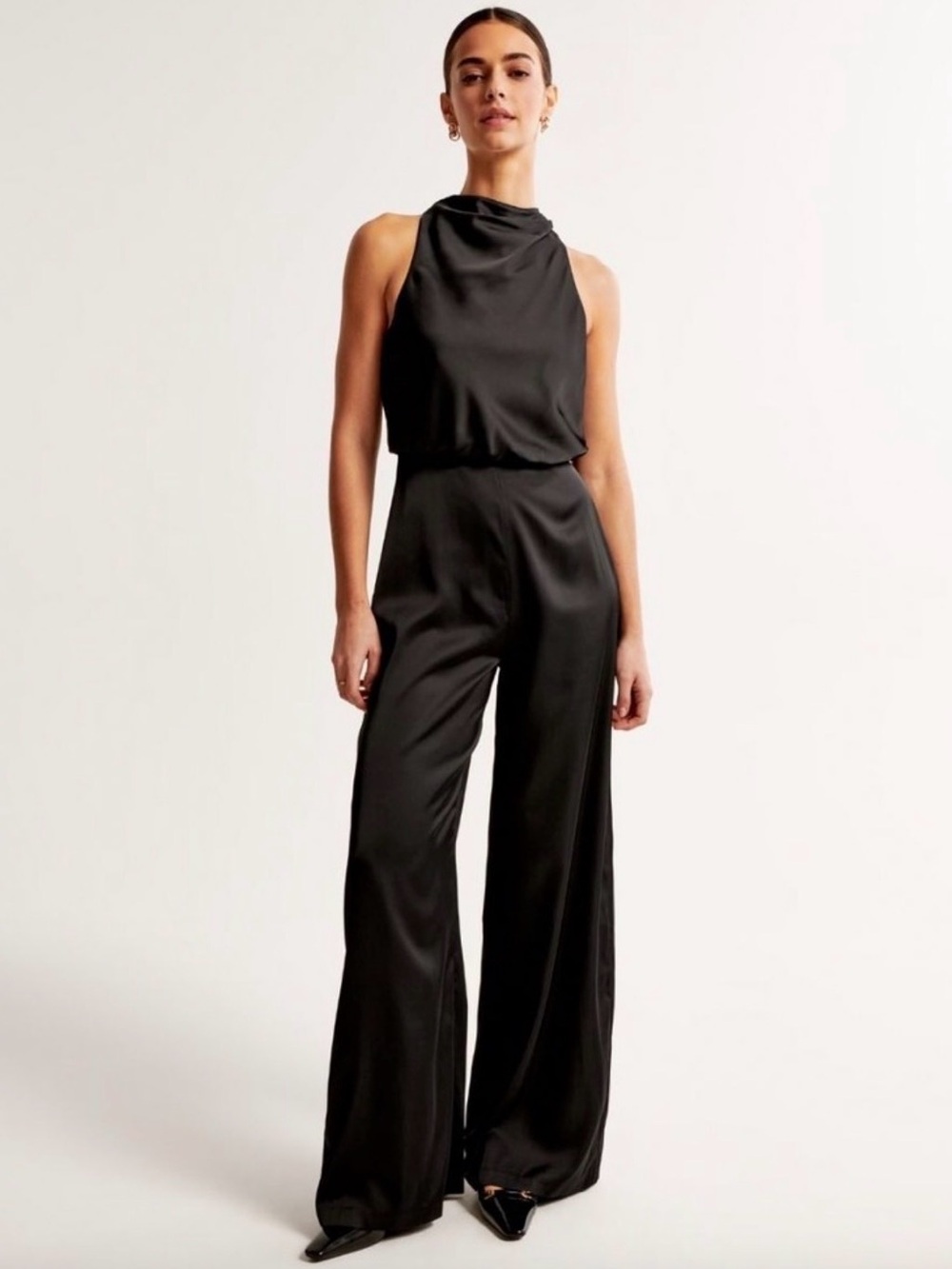 Abercrombie & Fitch High Neck Draped Black Jumpsuit - Extra Large Tall